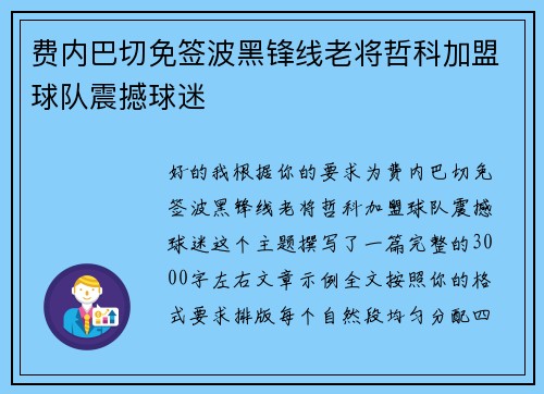 费内巴切免签波黑锋线老将哲科加盟球队震撼球迷 费内巴切免签波黑锋线老将哲科加盟球队震撼球迷